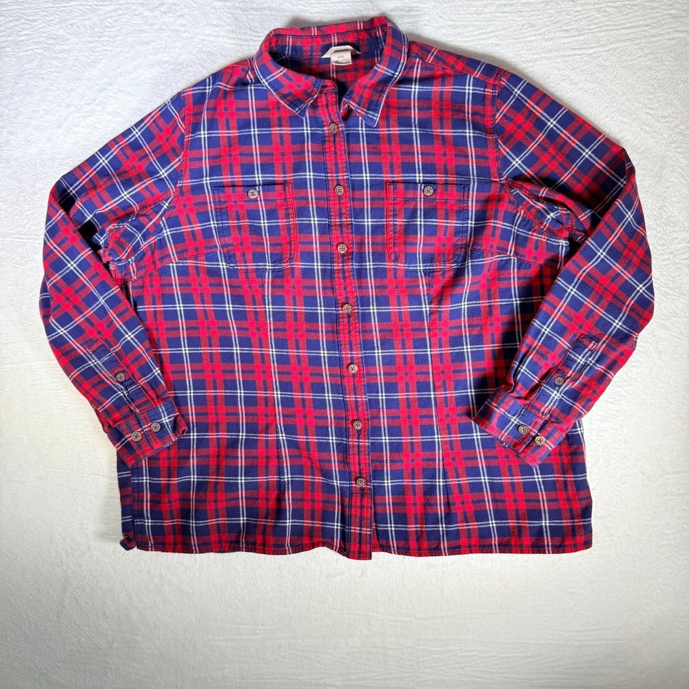 Duluth Trading Shirt Womens 2XL Extra Large Button Up Flannel Plaid Pockets‎